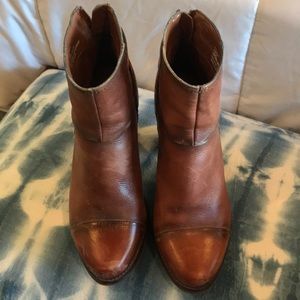 Orange/brown leather booties